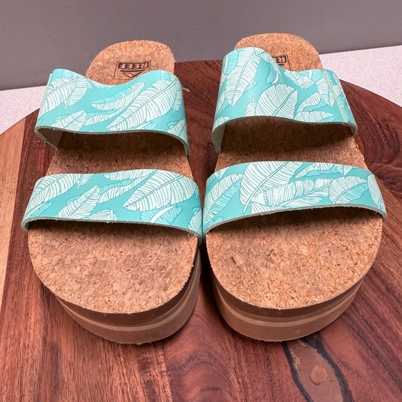 Reef Shoes - Reef Women's Turquoise Leaf Cork Slide Sandals